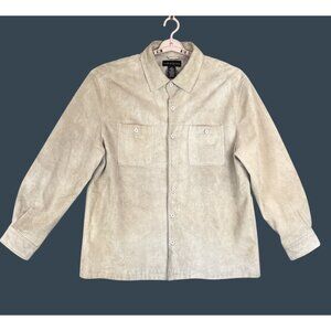 Croft & Barrow Mens Large Jacket Beige Suede Leather Button Up Lined Classic